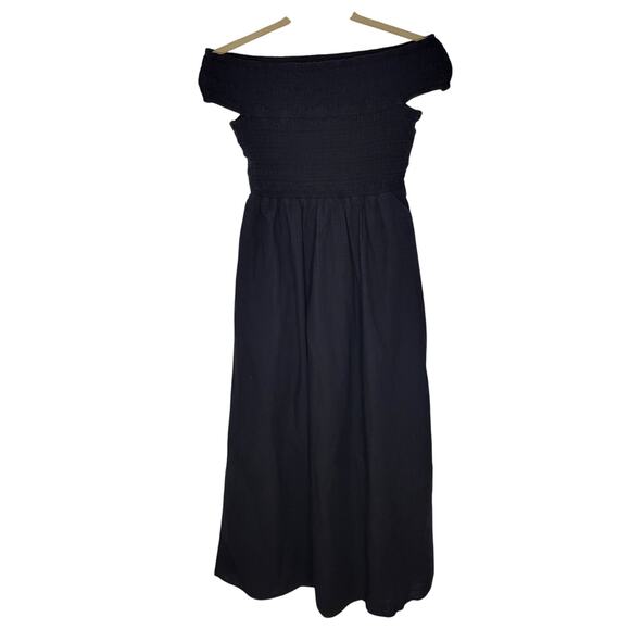 Everlane The Gauze Off the Shoulder Maxi Dress Black Smocked Organic Cotton XS - Picture 4 of 10